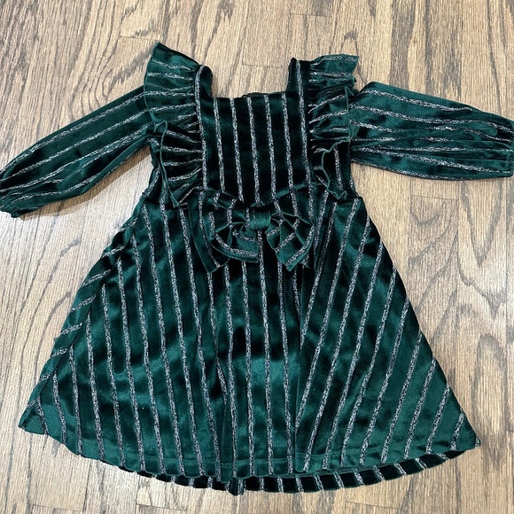 Isabella & Chloe Velvet Holiday Dress – Hunter Green & Silver – 18 Months - Picture 1 of 4